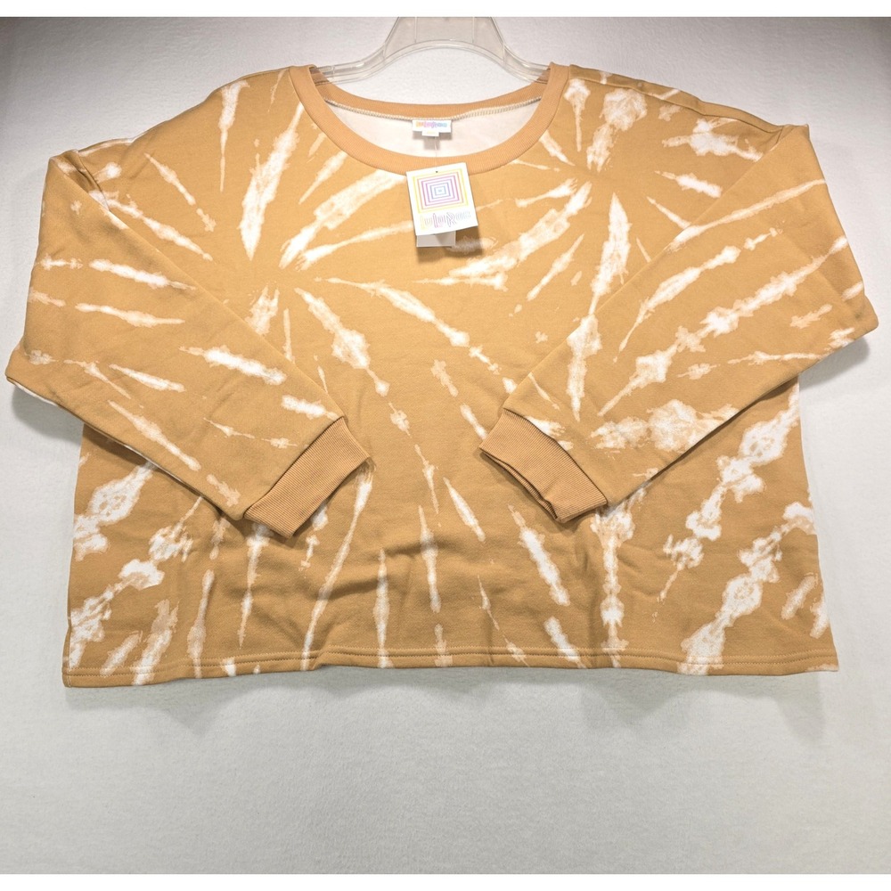 LuLaRoe Sweatshirt 3XL Mustard Yellow White Tie Dye Fleece Pullover NEW